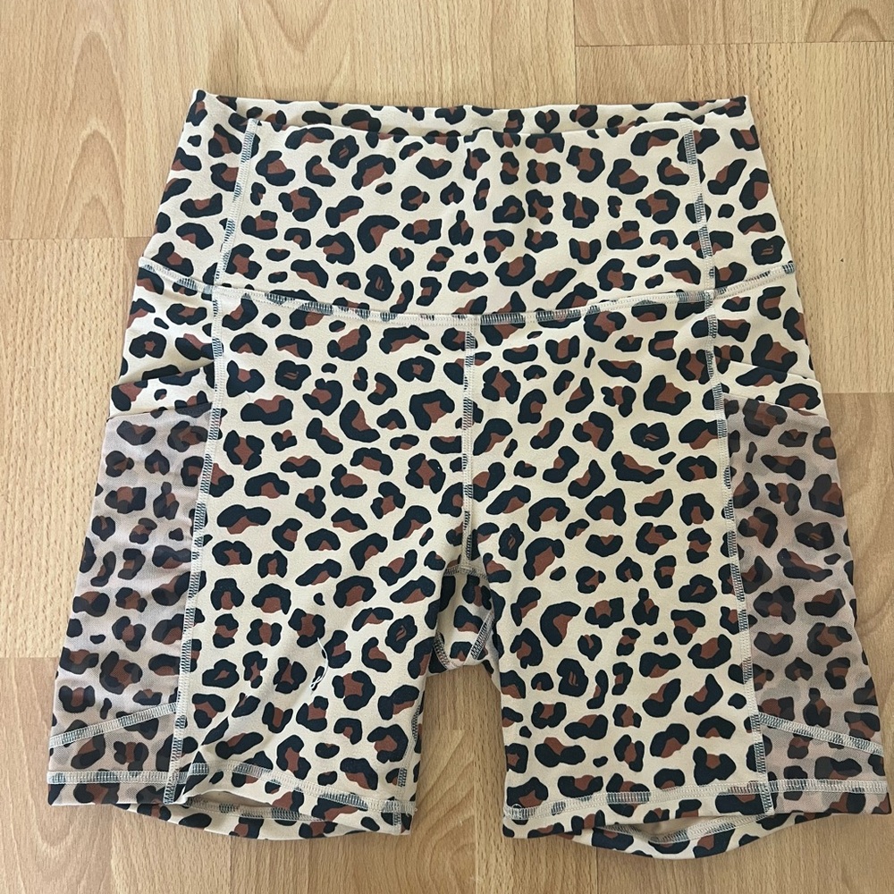 Fabletics Tan and Black Leopard Print Shorts